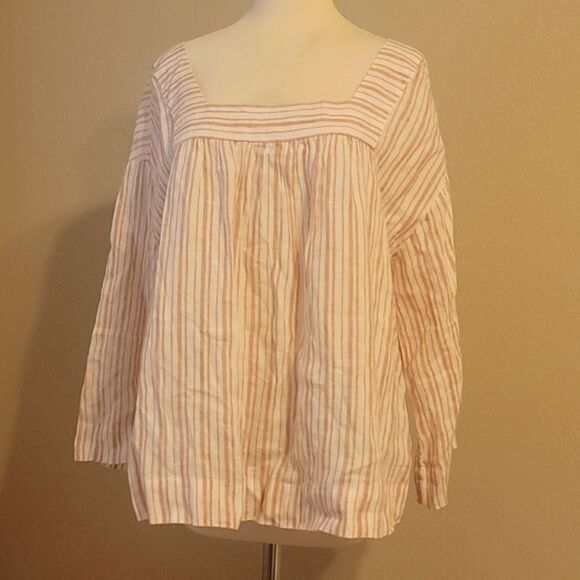 Rachel Zoe stripped. Linen peasant boho top size - Picture 1 of 10